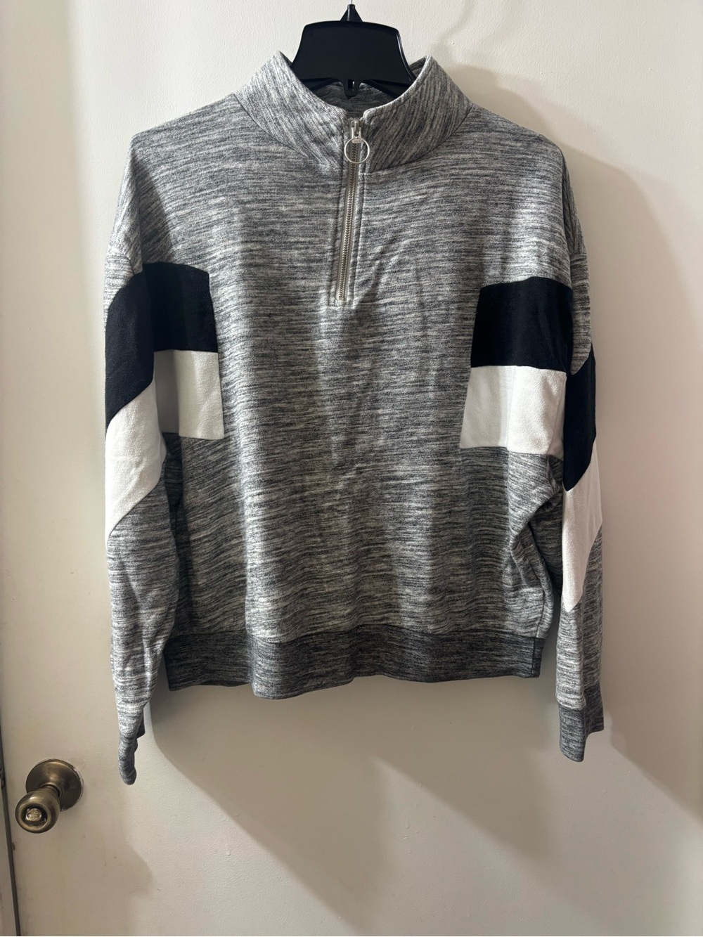 Victoria's Secret woman’s Gray Zip-Up Sweater with Black & White Panels